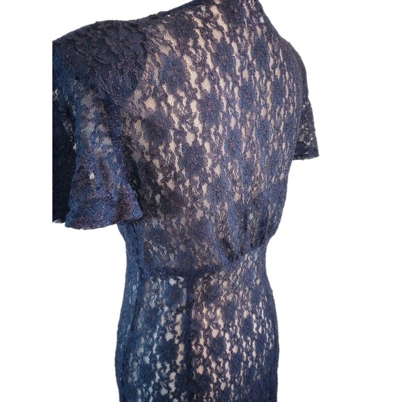 1990s Sheer Lace Dress Medium Navy Blue Button Up Fairy Whimsigoth Romantic - Picture 7 of 11